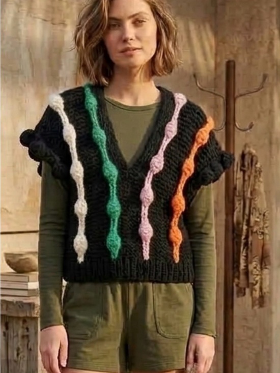 Maeve Sweaters - Anthropologie Maeve V-Neck Chunky Knit Sweater Vest with Multicolor cable knit.